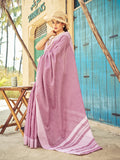 Lavender Linen Festive Wear Saree With Blouse Piece