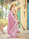 Lavender Linen Festive Wear Saree With Blouse Piece