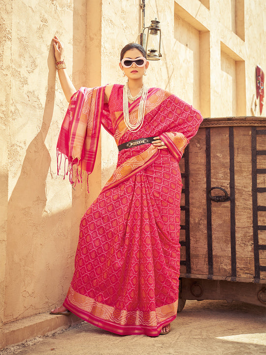 Pink Soft Silk Festive Wear Saree With Blouse Piece