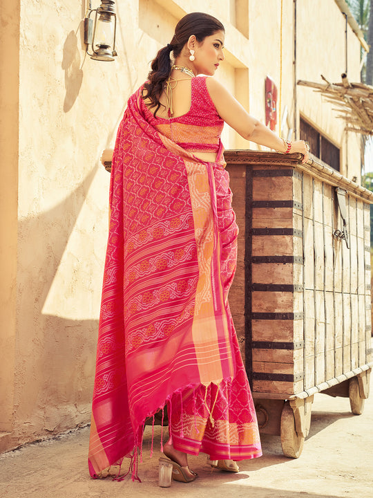 Pink Soft Silk Festive Wear Saree With Blouse Piece