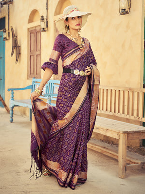 Wine Soft Silk Festive Wear Saree With Blouse Piece