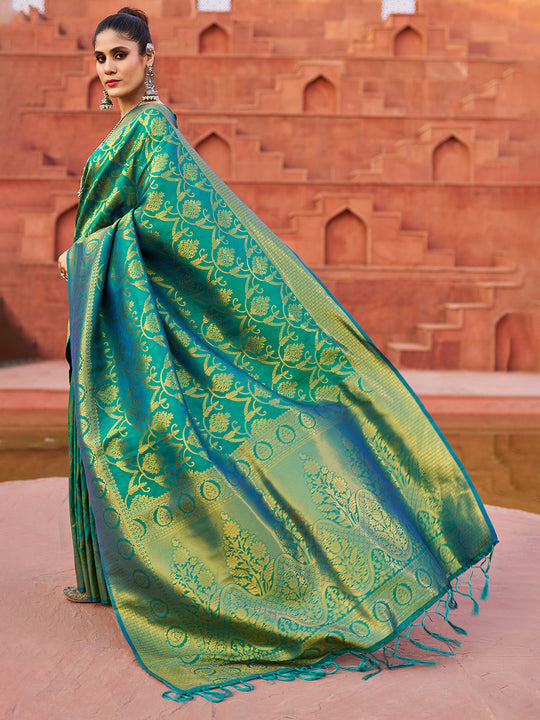 Green Soft Silk Festive Wear Saree With Blouse Piece