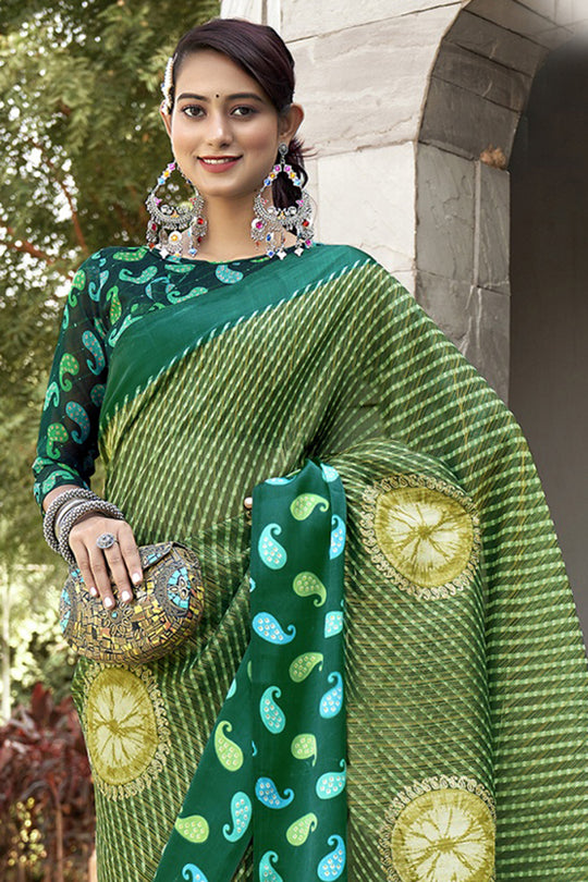 Dark Green Georgette Saree