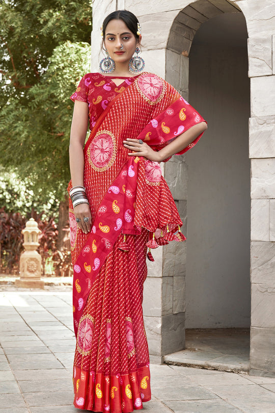 Taffy Red Georgette Saree
