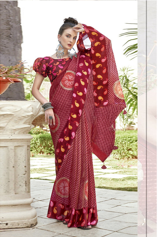 Burnt Red Georgette Saree