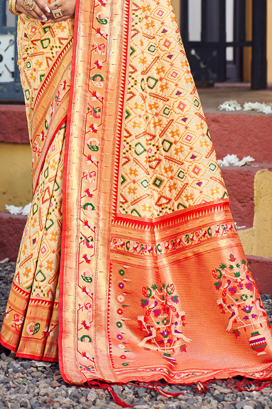 Buttermilk Beige Paithani Saree