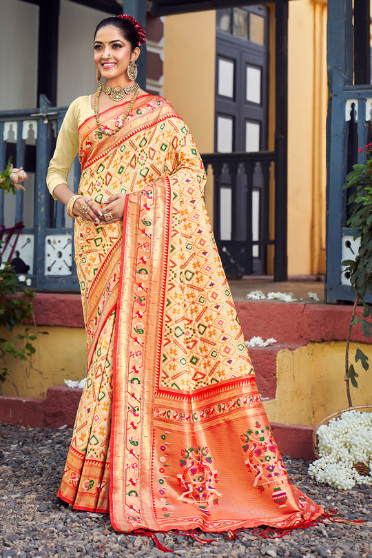 Buttermilk Beige Paithani Saree
