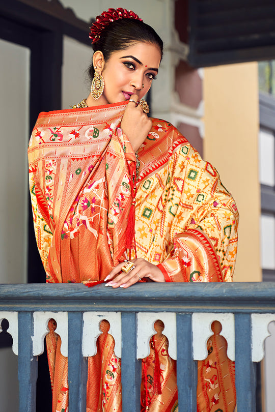 Buttermilk Beige Paithani Saree