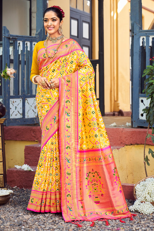 Lemon Yellow Paithani Saree