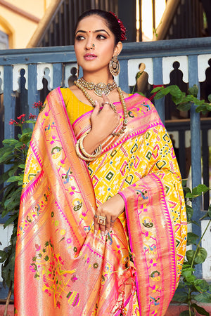 Lemon Yellow Paithani Saree
