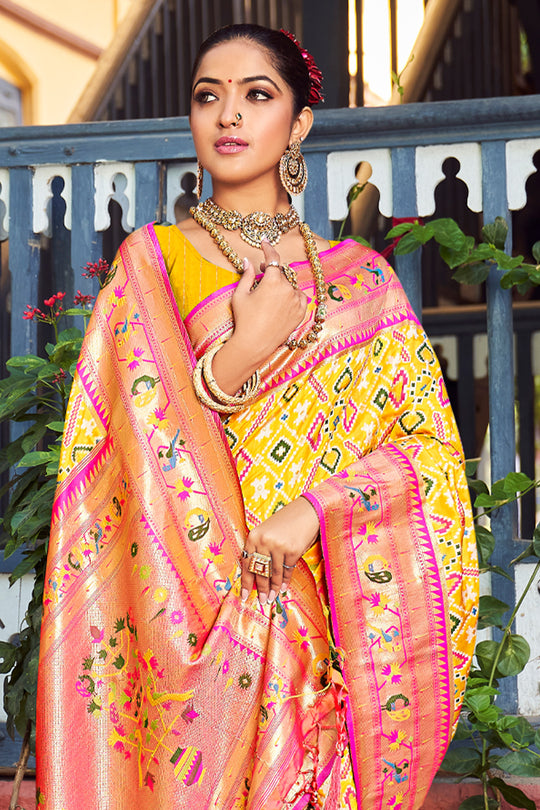 Lemon Yellow Paithani Saree