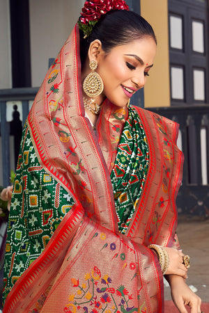 Forest Green Paithani Saree