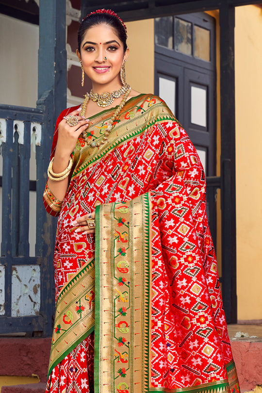 Taffy Red Paithani Saree