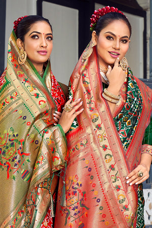 Taffy Red Paithani Saree