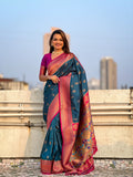 Rama Banarasi Silk Blend Saree With Blouse Piece