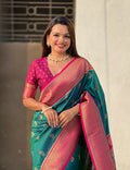 Green Banarasi Silk Blend Saree With Blouse Piece