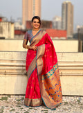 Red Banarasi Silk Blend Saree With Blouse Piece