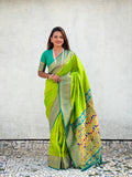 Pista Banarasi Silk Blend Saree With Blouse Piece