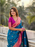 Rama Banarasi Silk Blend Saree With Blouse Piece