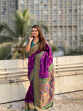 Wine Banarasi Silk Blend Saree With Blouse Piece