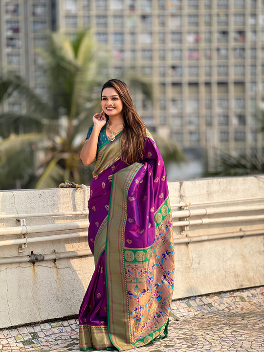 Wine Banarasi Silk Blend Saree With Blouse Piece