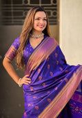 Violet Banarasi Silk Blend Saree With Blouse Piece