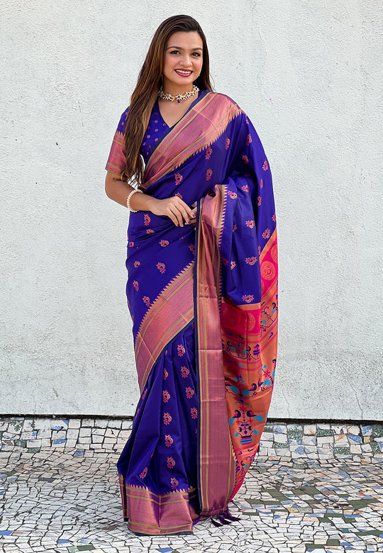 Violet Banarasi Silk Blend Saree With Blouse Piece