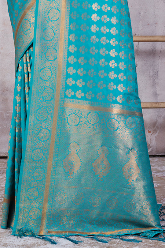 Ocean Blue Banarasi Saree