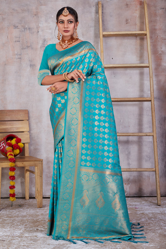 Ocean Blue Banarasi Saree