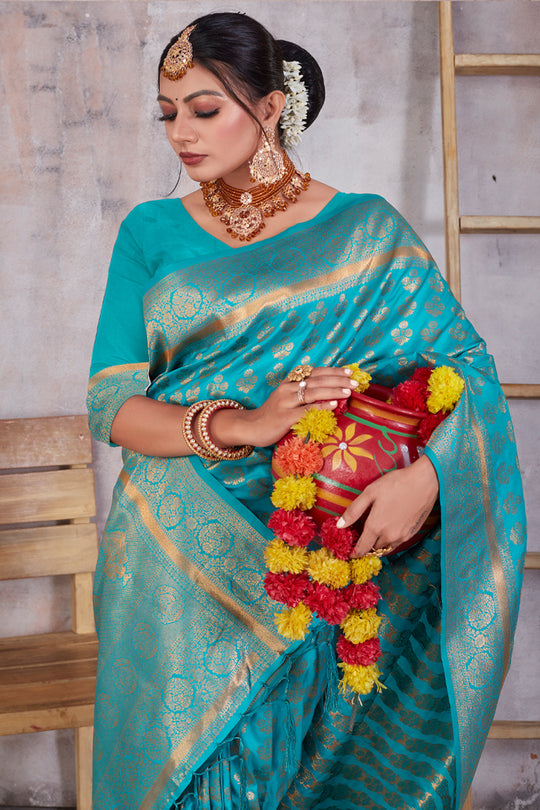 Ocean Blue Banarasi Saree