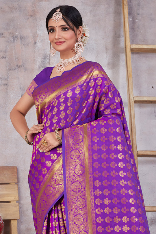 Grepe Violet Banarasi Saree