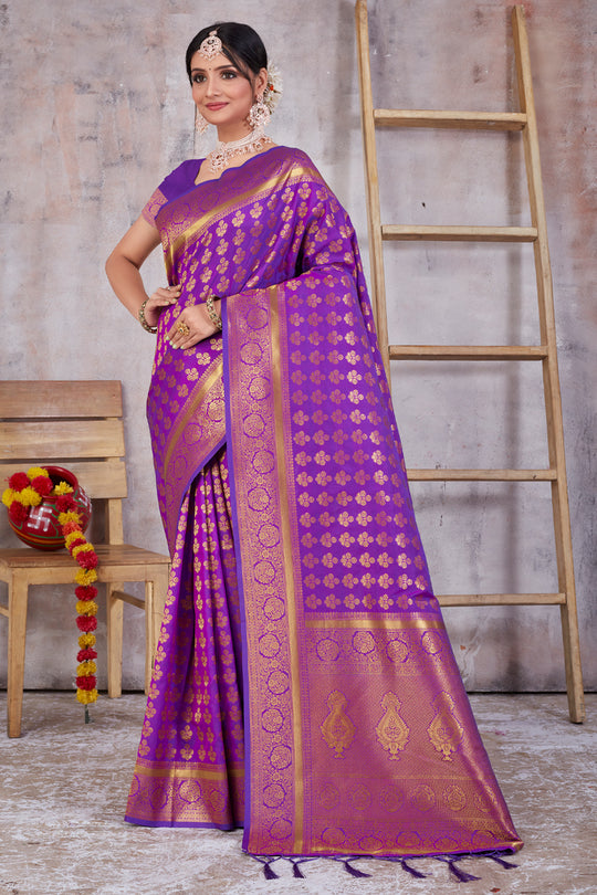 Grepe Violet Banarasi Saree
