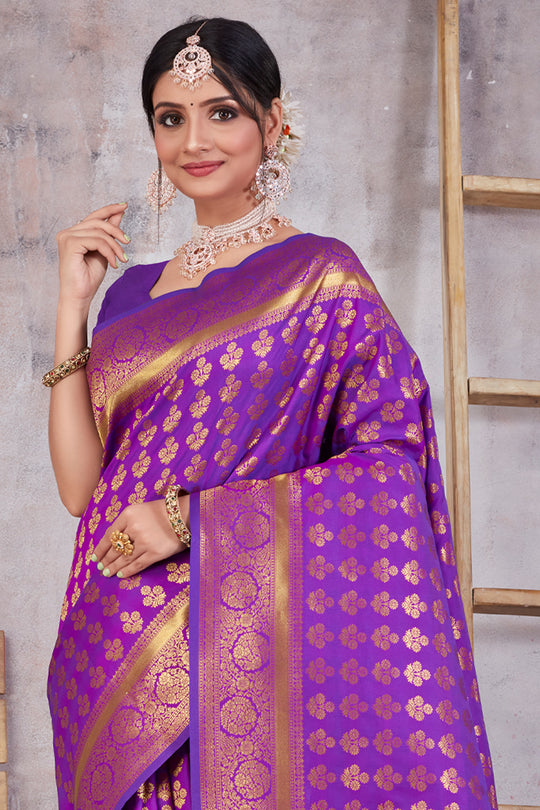 Grepe Violet Banarasi Saree