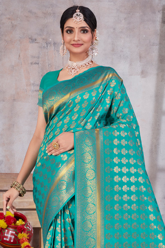 Teal Green Banarasi Saree