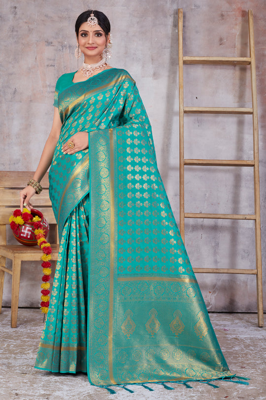 Teal Green Banarasi Saree