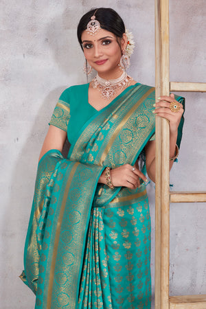 Teal Green Banarasi Saree