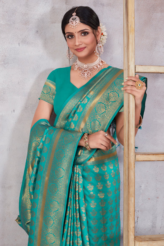Teal Green Banarasi Saree