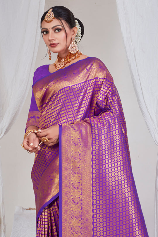 Grepe Violet Kanjivaram Saree