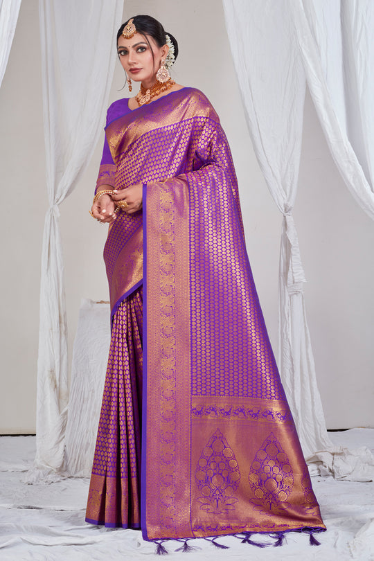 Grepe Violet Kanjivaram Saree
