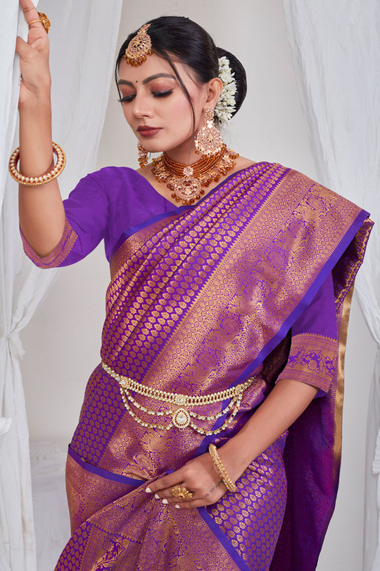 Grepe Violet Kanjivaram Saree