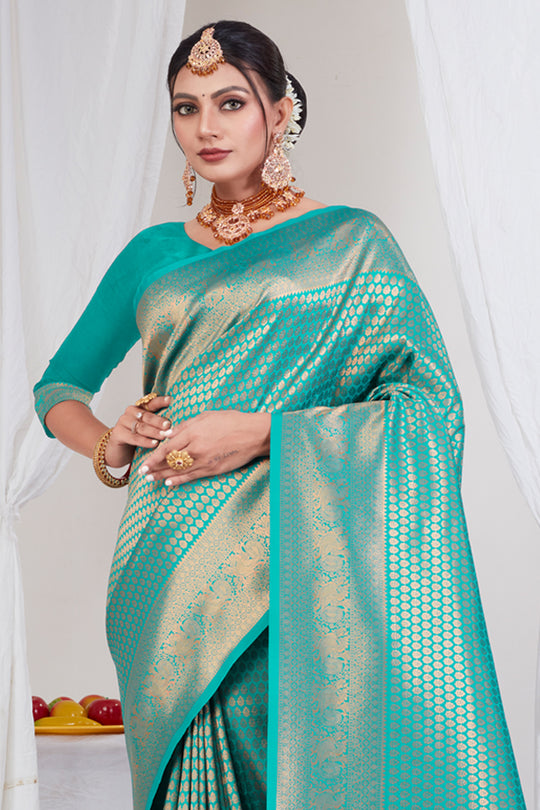 Teal Green Kanjivaram Saree
