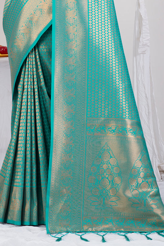 Teal Green Kanjivaram Saree