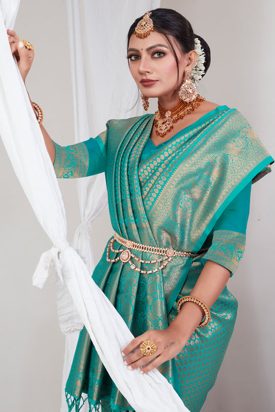 Teal Green Kanjivaram Saree