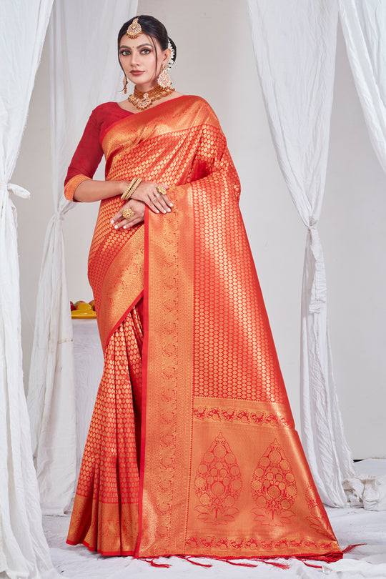 Sunset Orange Kanjivaram Saree