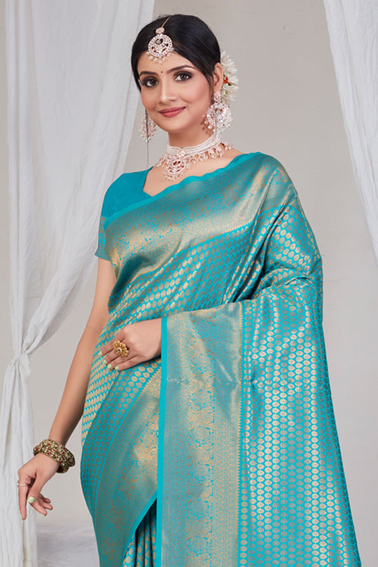 Ocean Blue Kanjivaram Saree