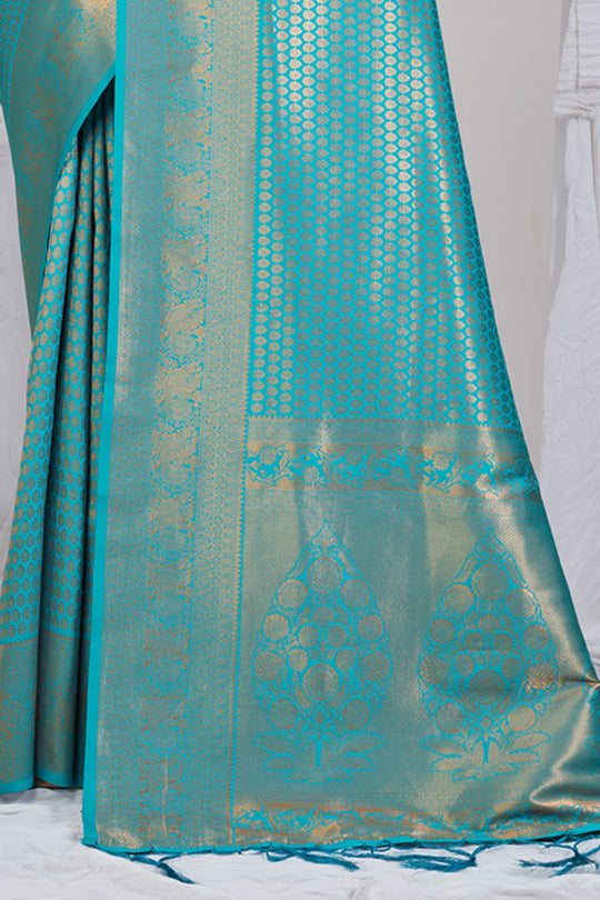 Ocean Blue Kanjivaram Saree