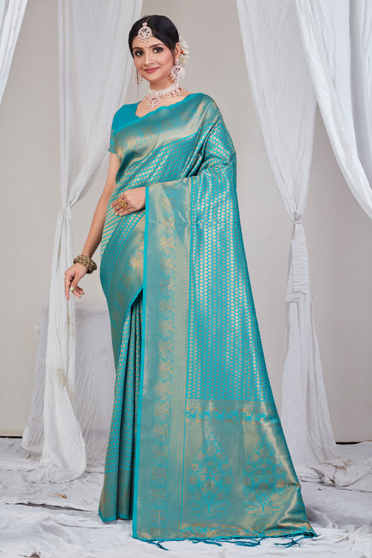 Ocean Blue Kanjivaram Saree