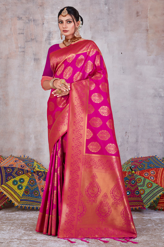 Hot Pink Banarasi Saree