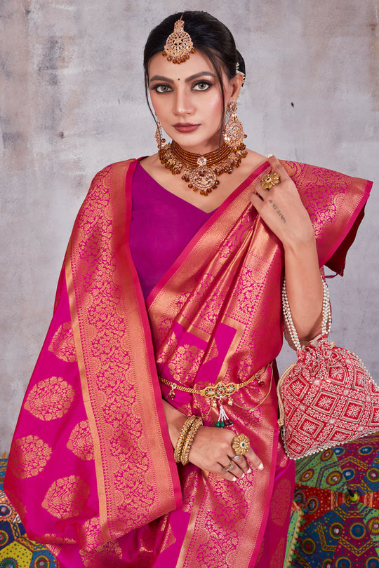 Hot Pink Banarasi Saree