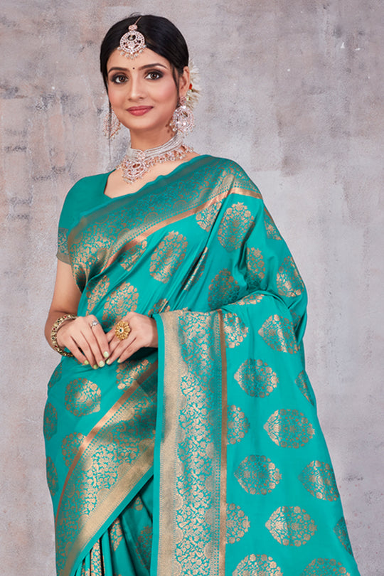 Teal Green Banarasi Saree